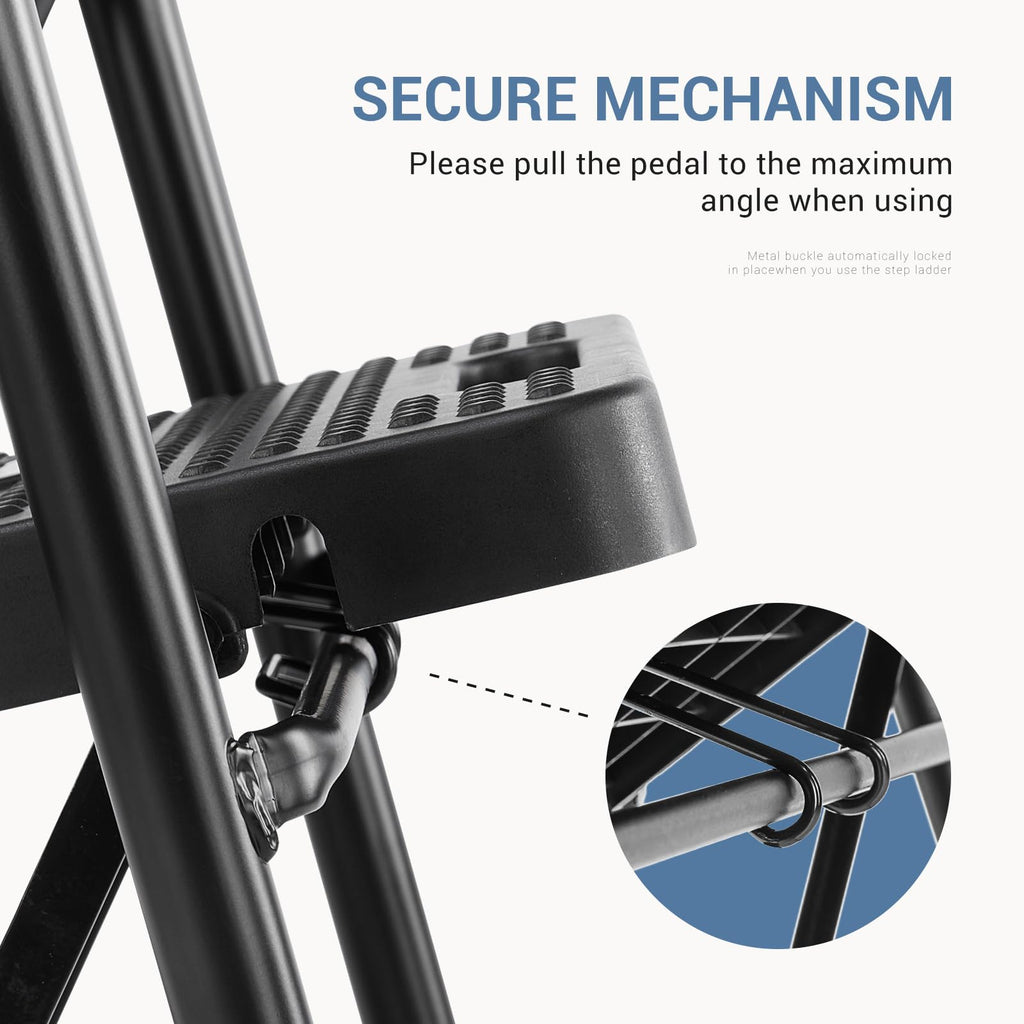 3 Step Ladder with Anti-Slip Pedal and Handrail, 500lbs, Black J9279