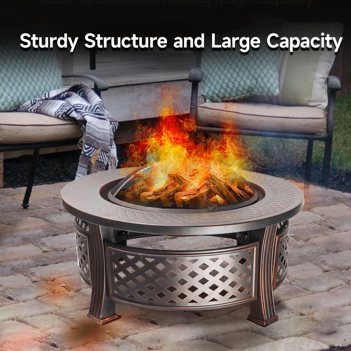 32-Inch Round Metal Fire Pit Table Set V2125