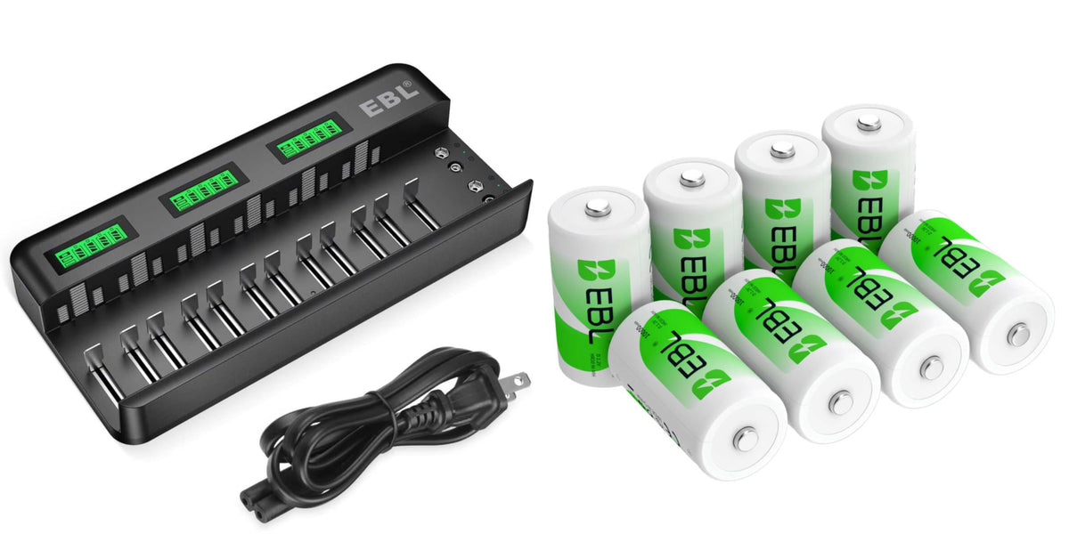 8 Pack 10000mAh Ni-MH D Rechargeable Batteries with Charger P250