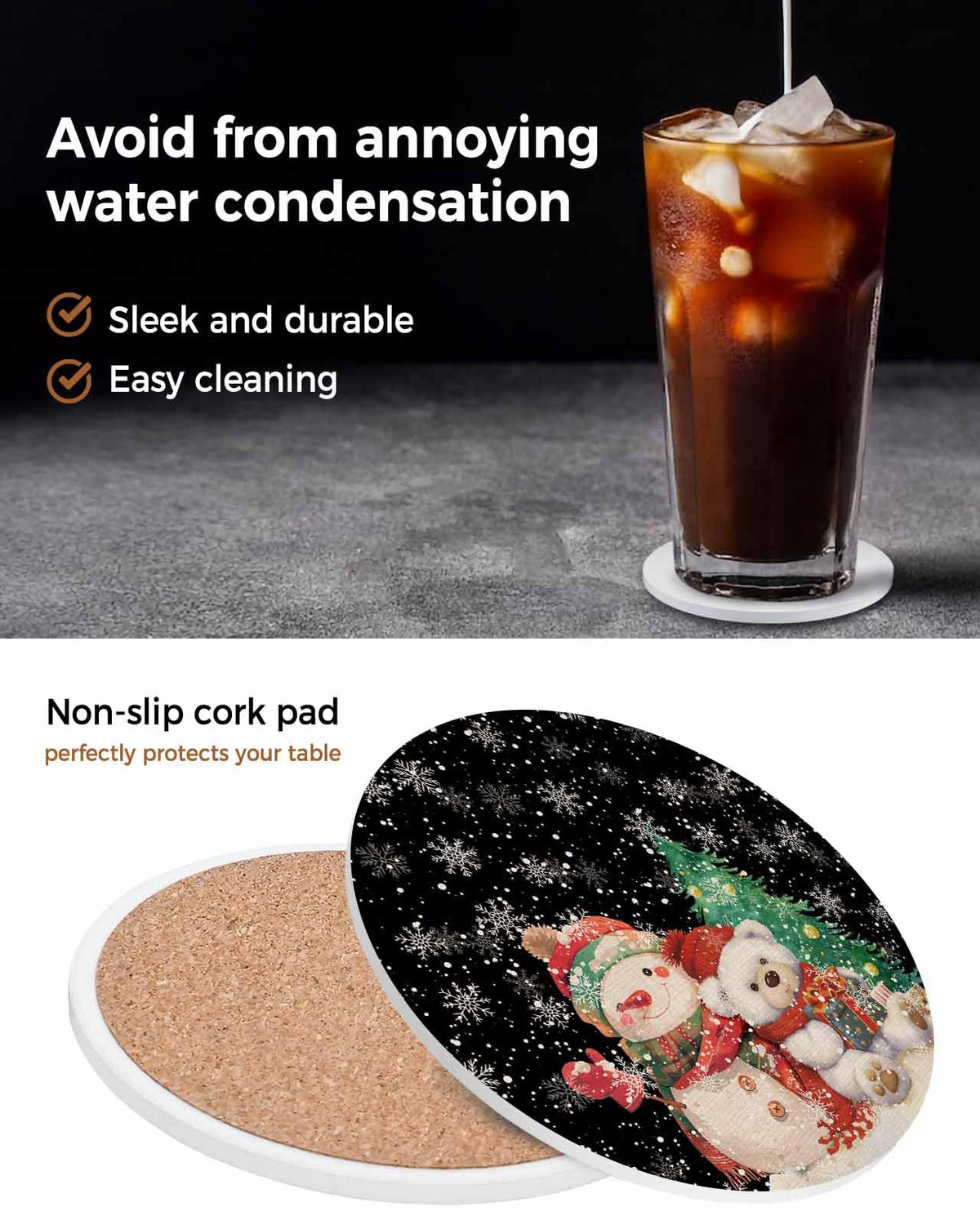 Black Retro Linen Ceramic Stone Coasters Set of 6 with Holder I6597