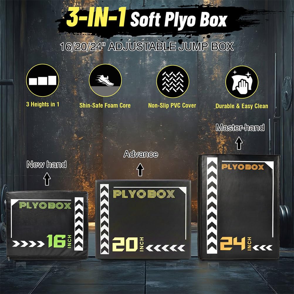 3-in-1 Foam Plyometric Jump Box, 16/20/24 Inch V9348