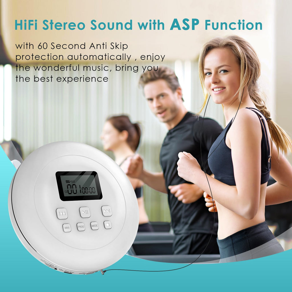 Portable CD Player with Headphones Jack USB AUX LCD Display White K4100
