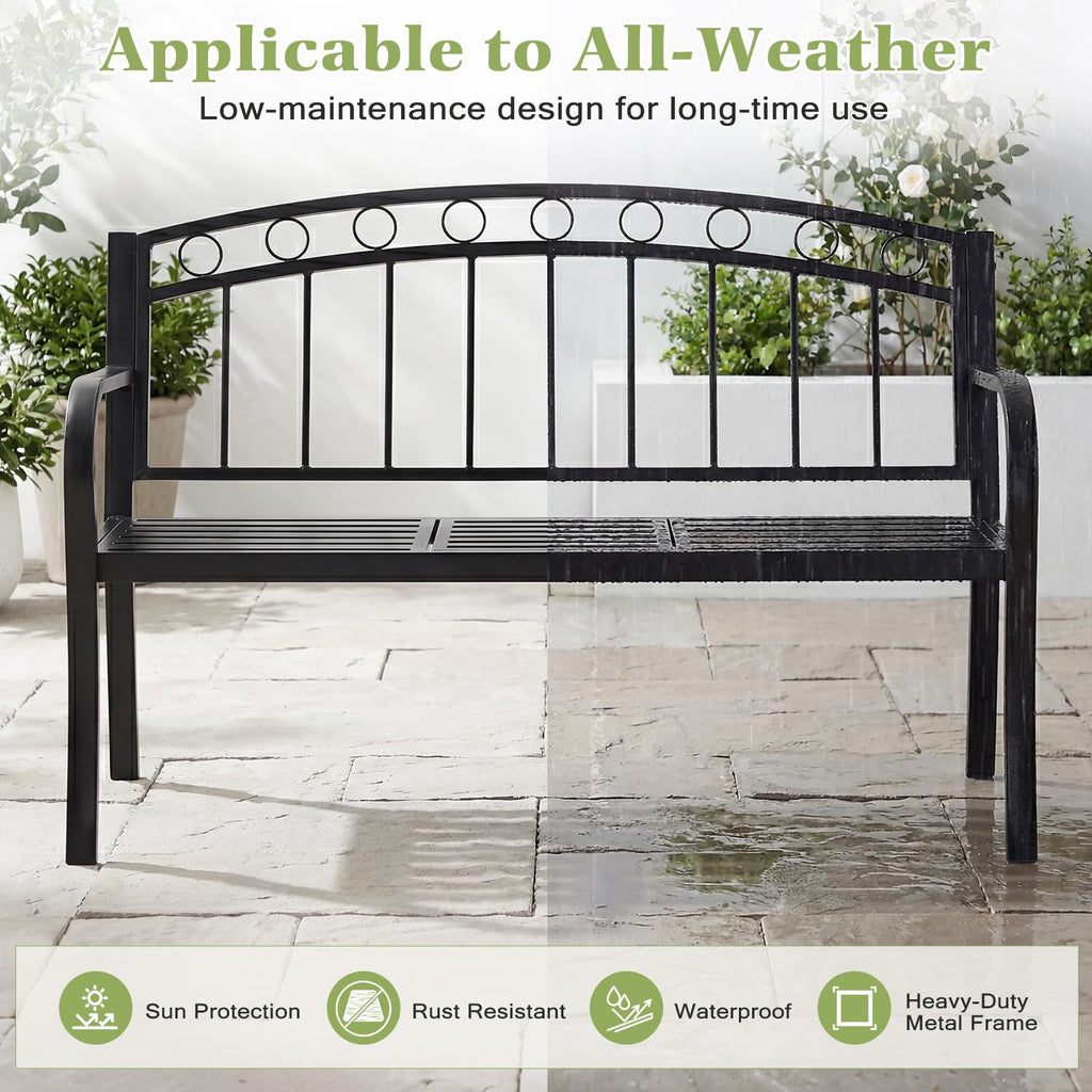 Black 2-Seat Metal Garden Bench with Cushion U60516