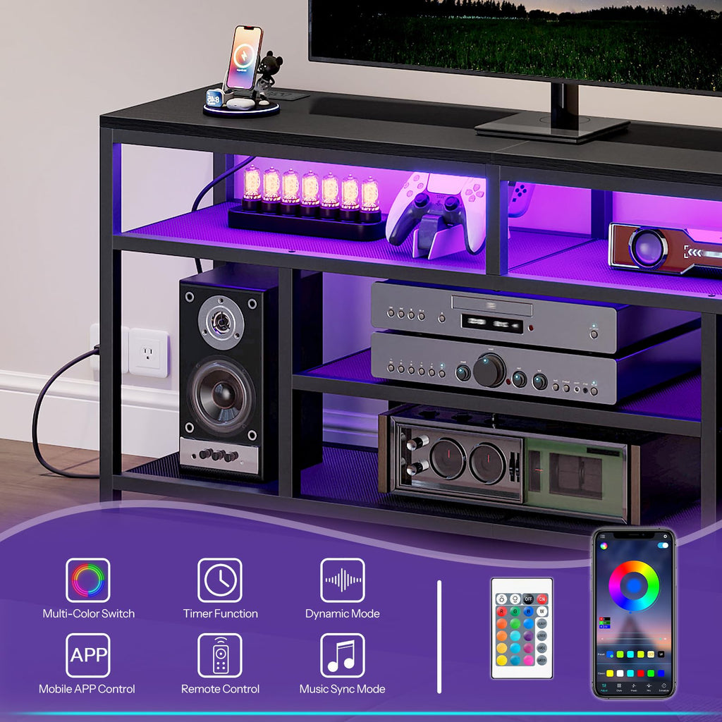 Black 4-Tier LED TV Stand with Charging Station K370