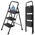 3 Step Ladder with Anti-Slip Pedal and Handrail, 500lbs, Black J9279