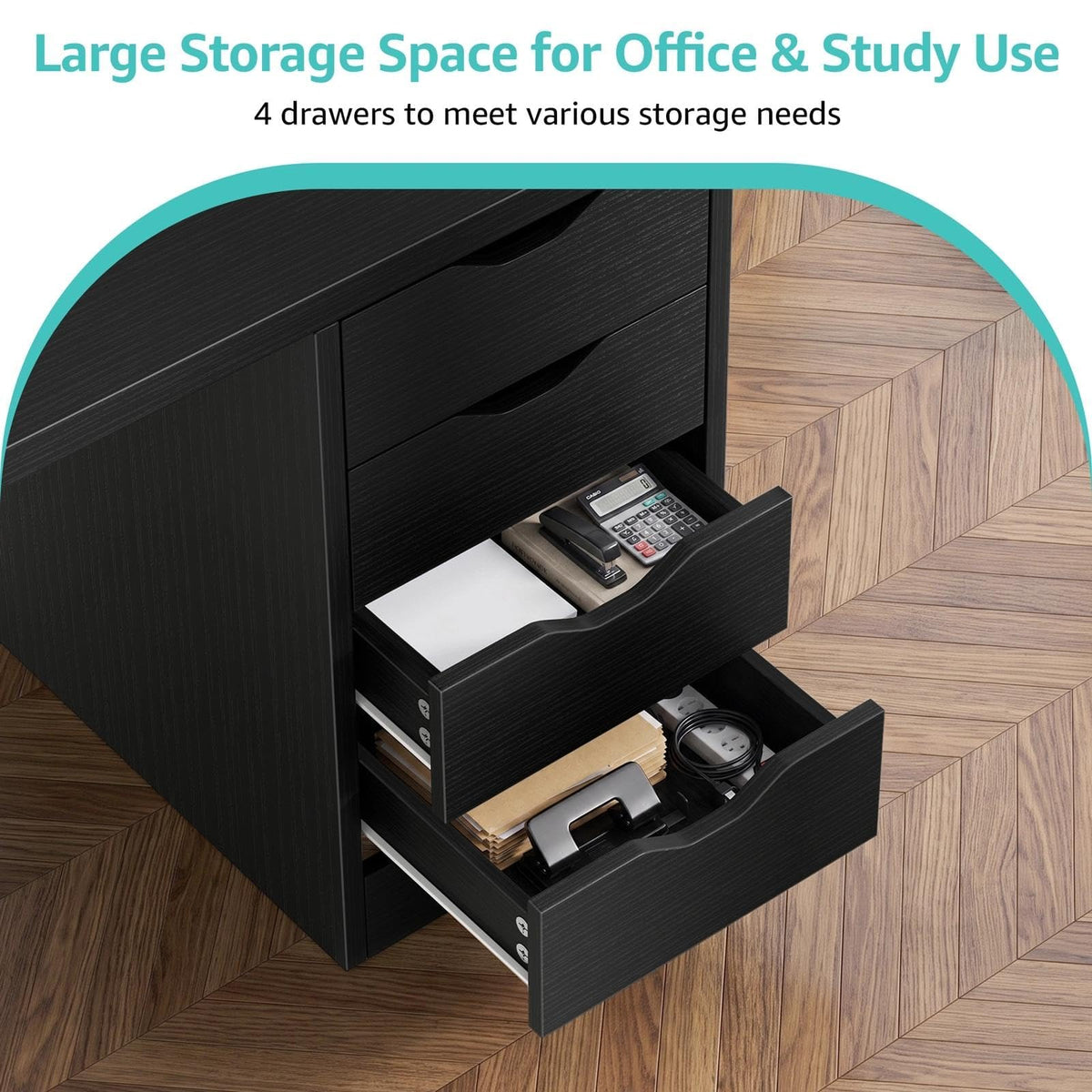 Black Computer Desk with Drawers V354287