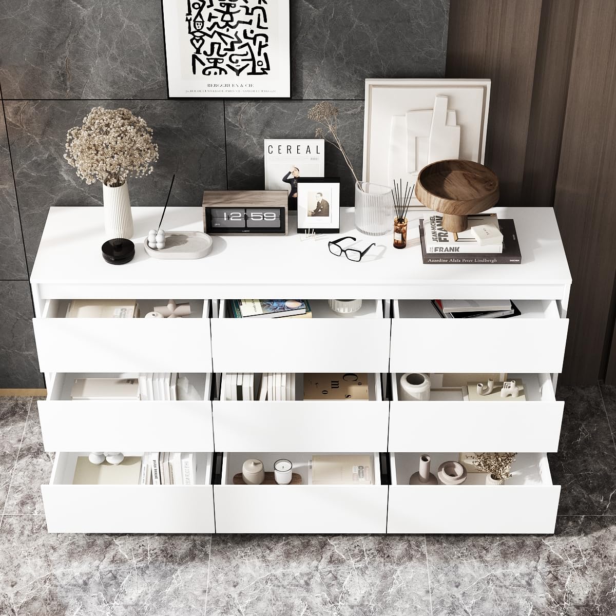 White 9 Drawer Wood Dresser R729