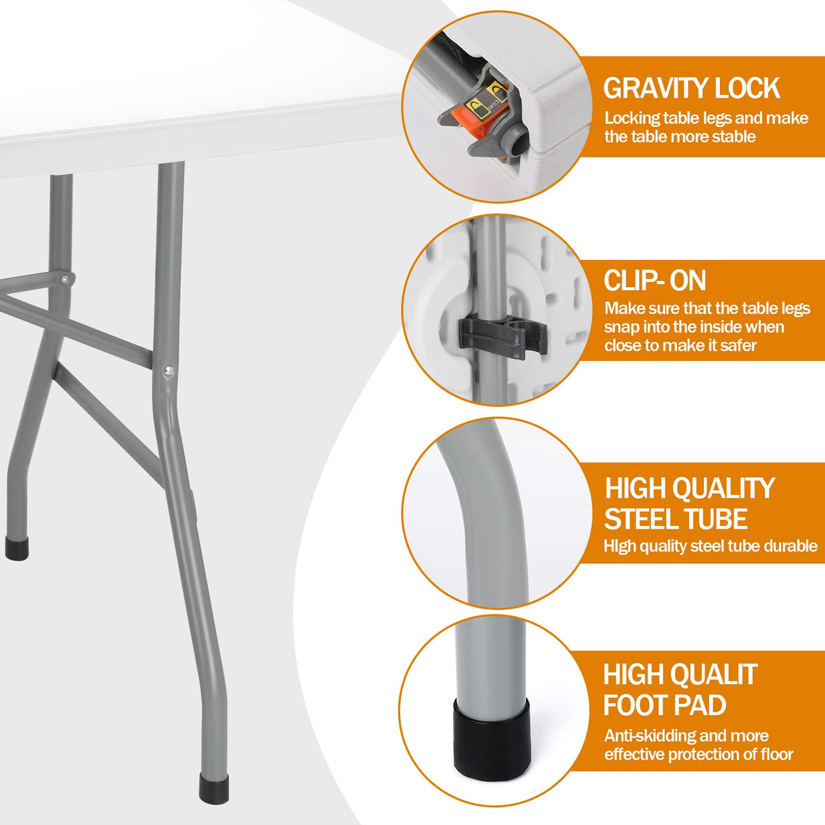 6FT White Foldable Plastic Utility Table G209458