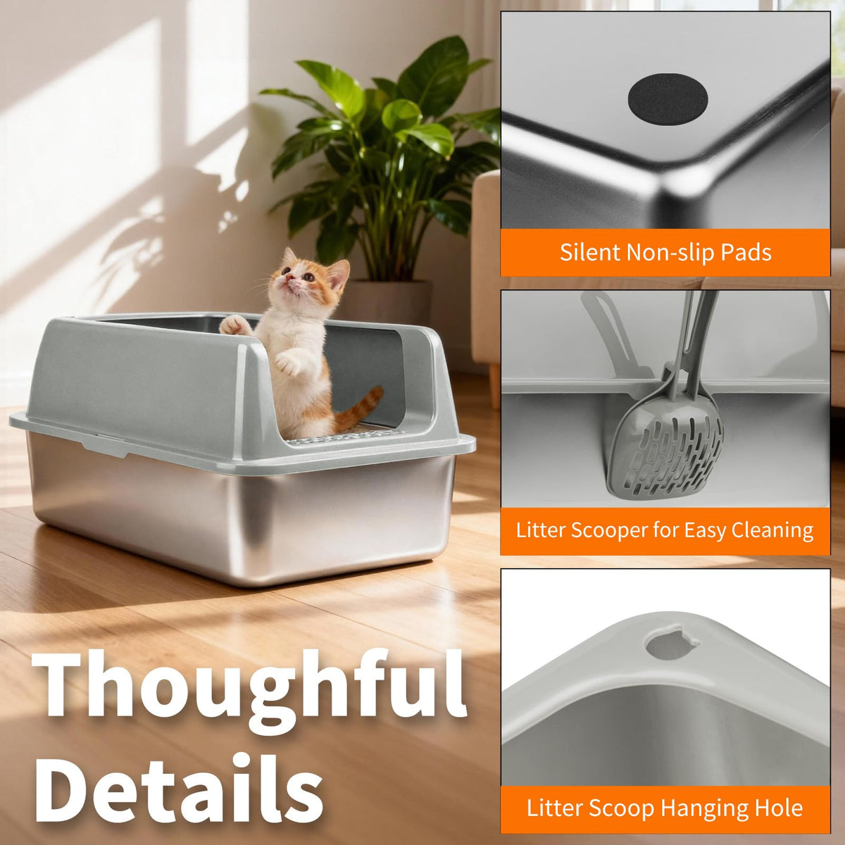 2 Pack Large Semi-Enclosed Stainless Steel Cat Litter Box with Lid R6947