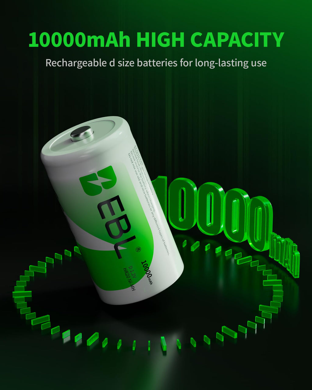 8 Pack 10000mAh Ni-MH D Rechargeable Batteries with Charger P250