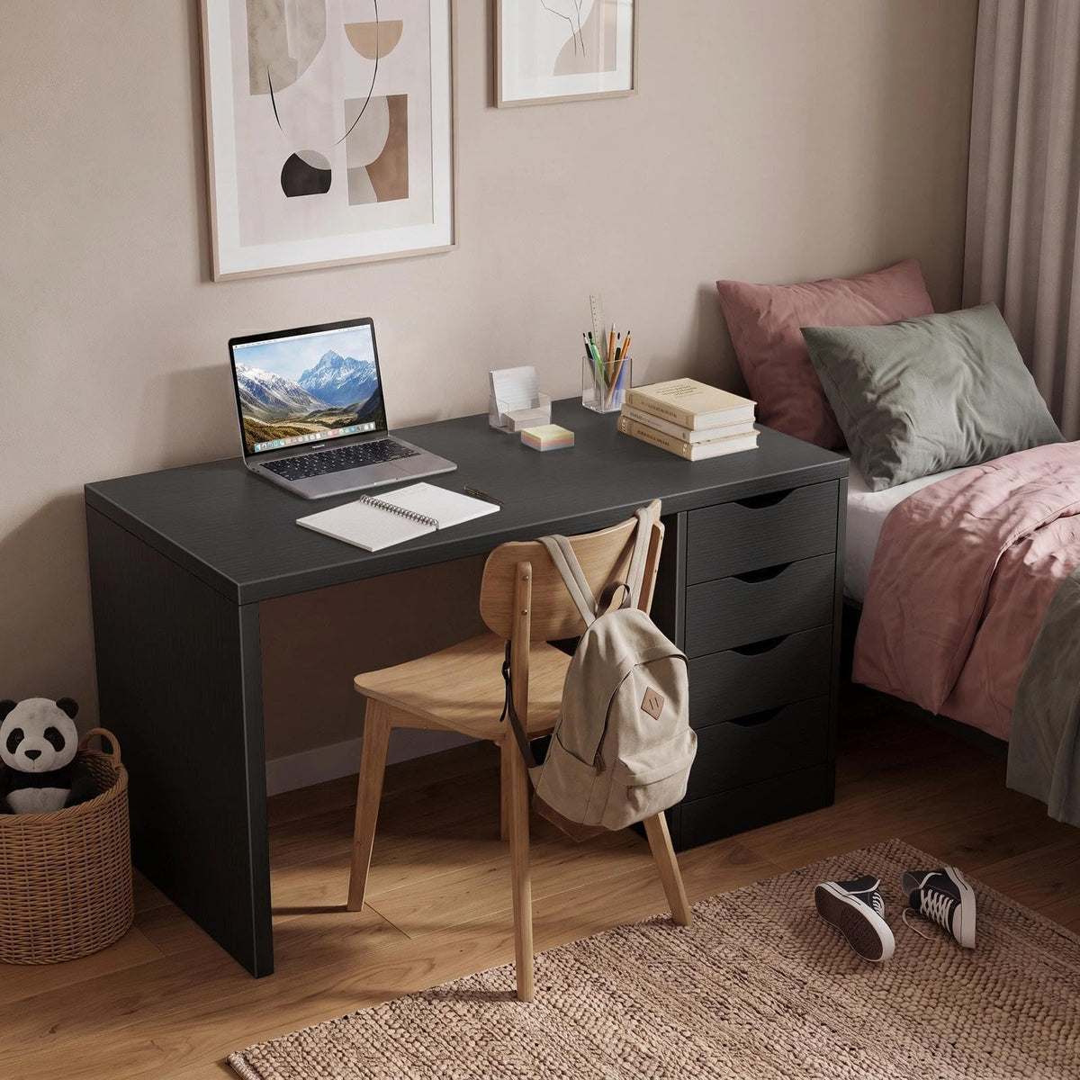 Black Computer Desk with Drawers V354287