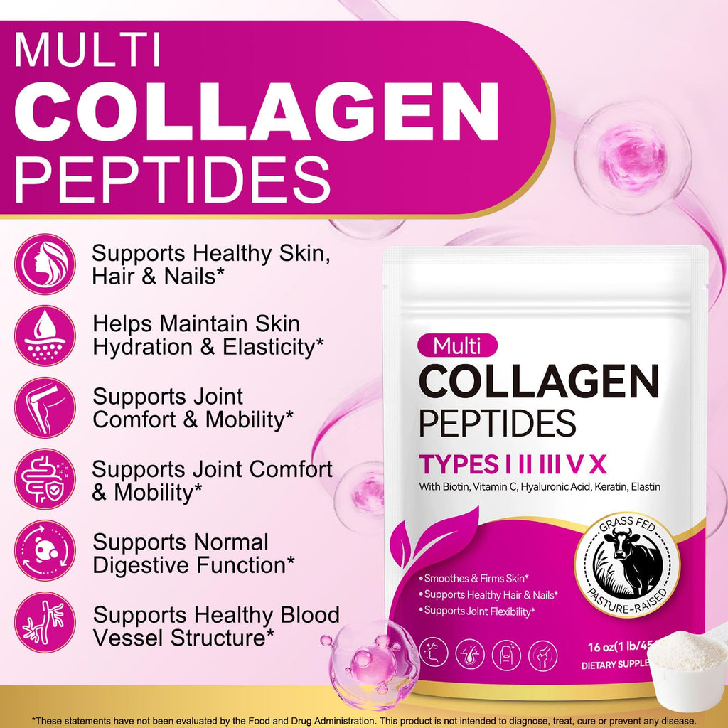 Multi Collagen Peptides Powder Type I II III V X 16oz C113330