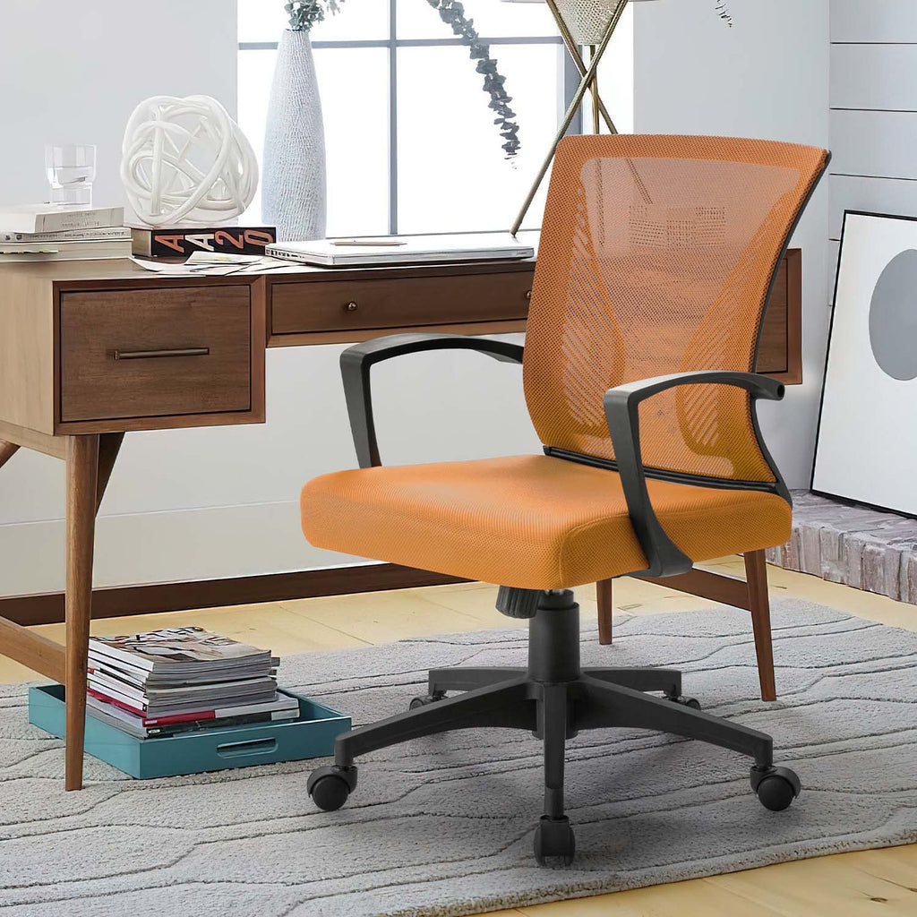 Orange Mid Back Mesh Ergonomic Office Chair with Armrest B15152