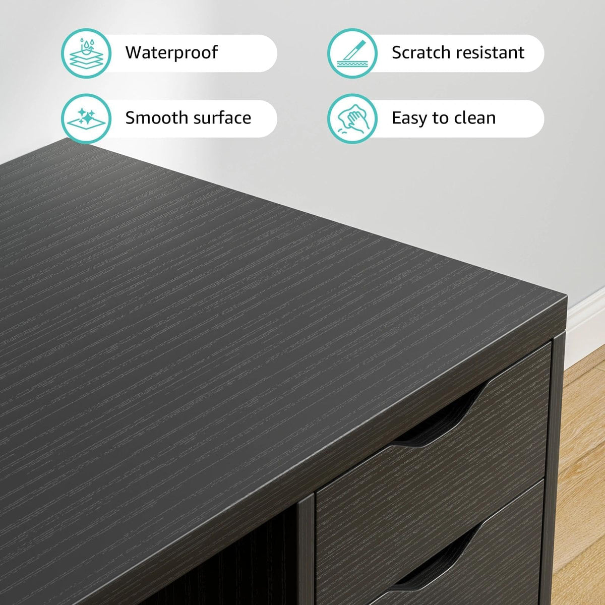 Black Computer Desk with Drawers V354287