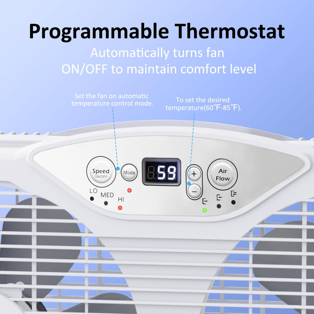 Twin Window Fan with 9-Inch Blades, 3 Speeds, Thermostat Control A769610