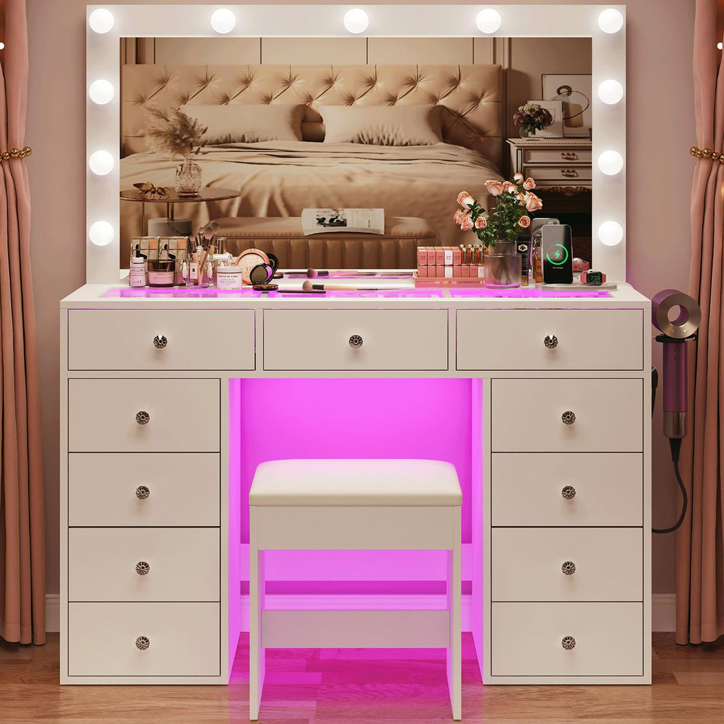 45" Large White Vanity Desk with RGB Lighting Z545385