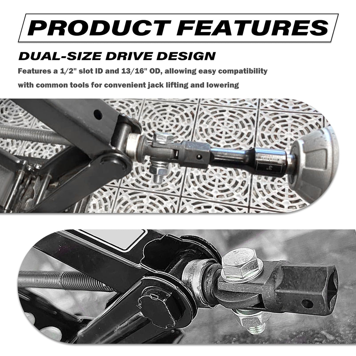 Scissor Jack Adapter for 1/2" Impact Drills or 13/16" Lug Wrench E806676