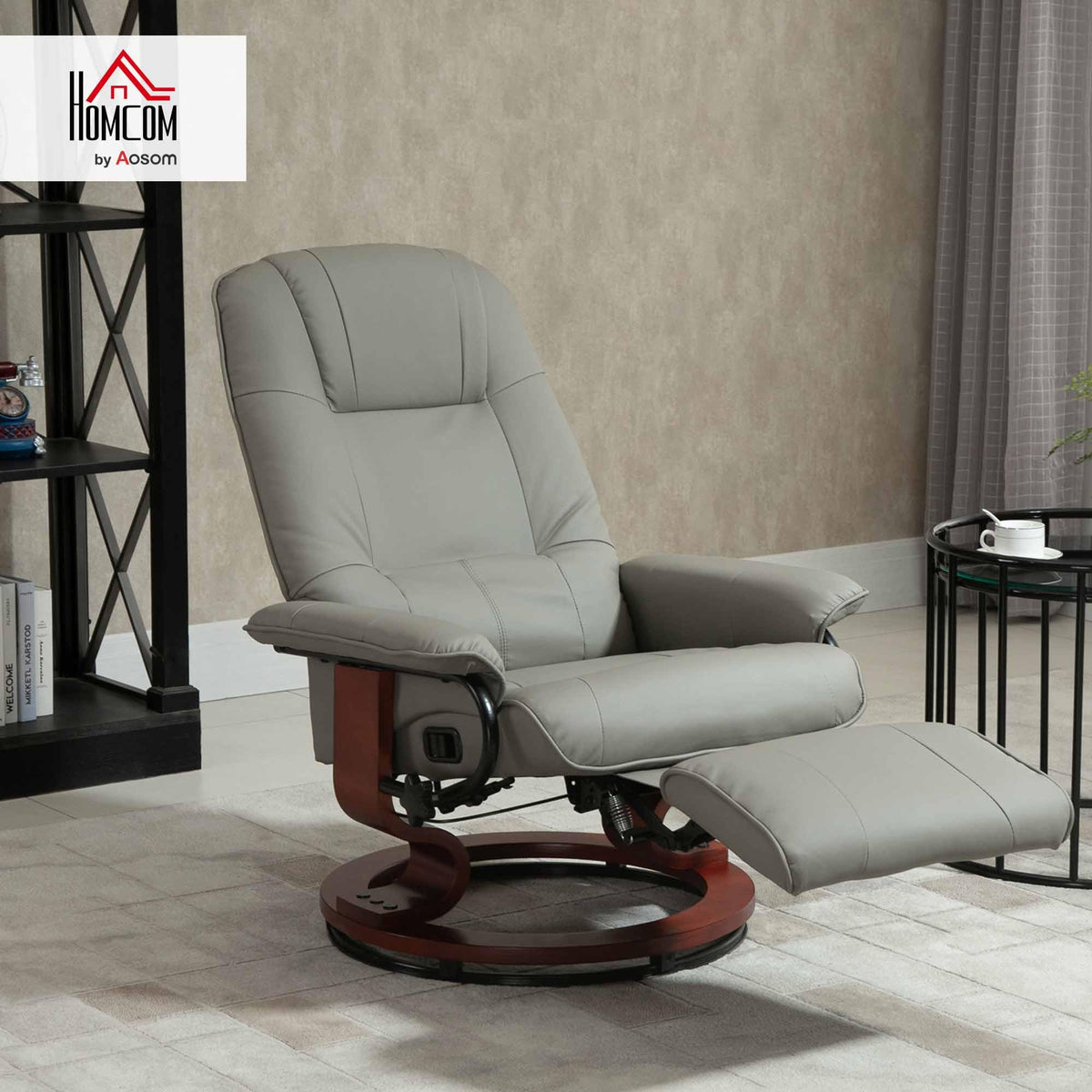 Gray PU Leather Swivel Recliner Chair O119