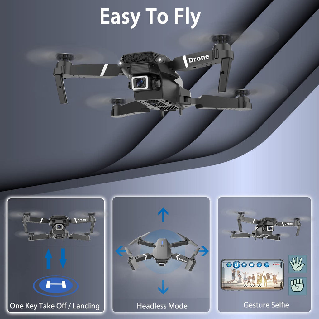 Foldable RC Quadcopter Drone with 1080P Camera, 2 Batteries, Carrying Case E76369