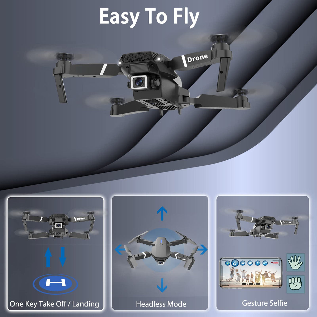 Foldable RC Quadcopter Drone with 1080P Camera, 2 Batteries, Carrying Case E76369