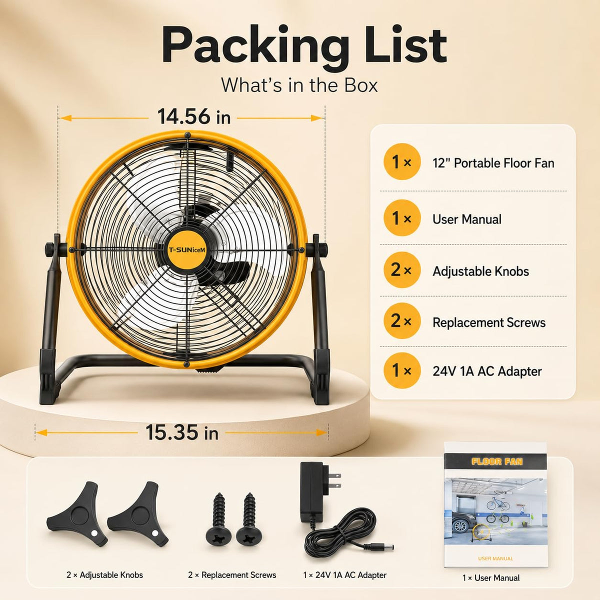 12" Battery Powered Cordless Floor Fan S84325