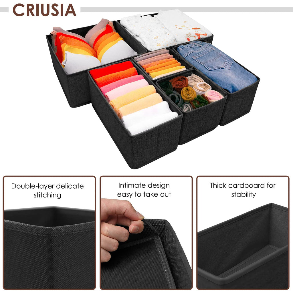 6 Pack Black Fabric Drawer Organizer H586