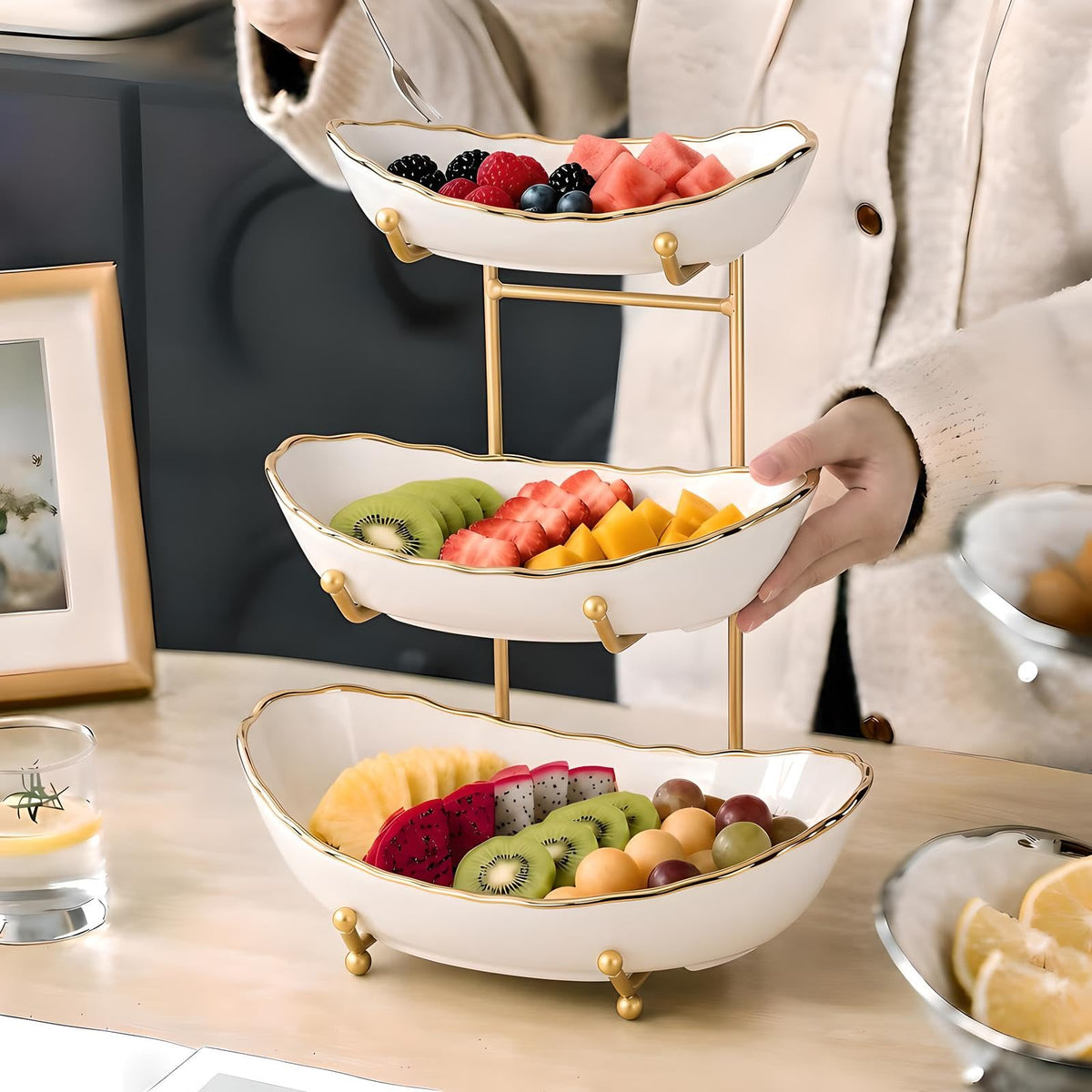 3 Tier White Ceramic Fruit Bowl F31261