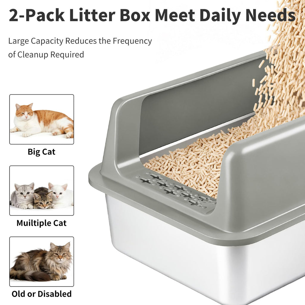 2 Pack Large Semi-Enclosed Stainless Steel Cat Litter Box with Lid R6947