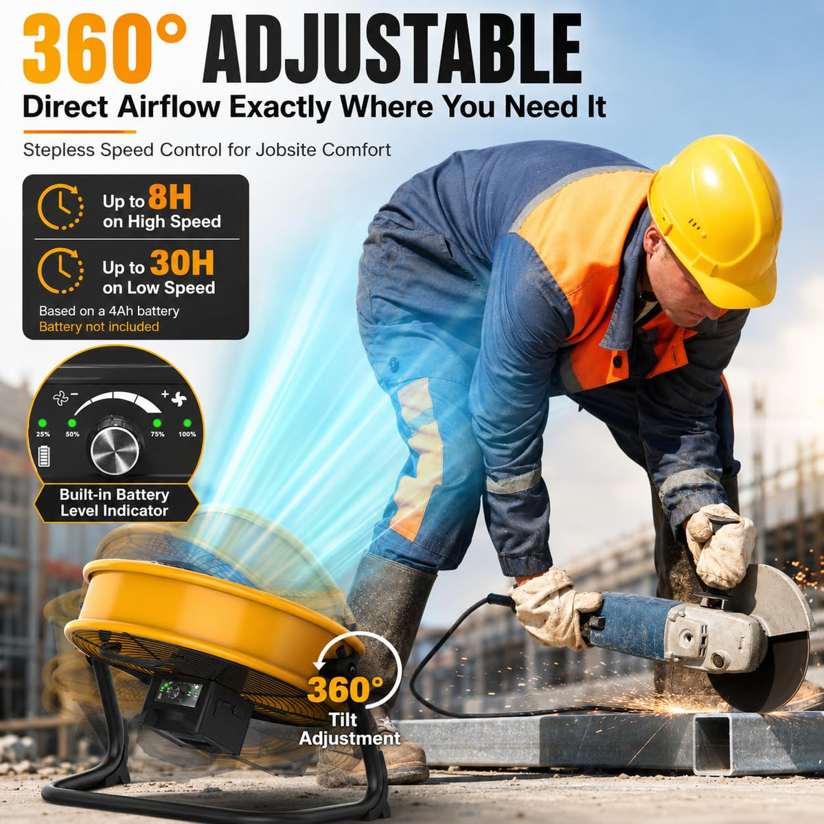 12" Battery Powered Cordless Floor Fan S84325