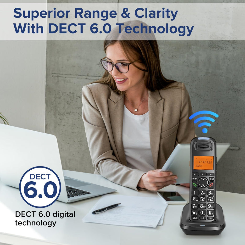 Black Cordless Phone System with Answering Machine, 3 Handsets B1825
