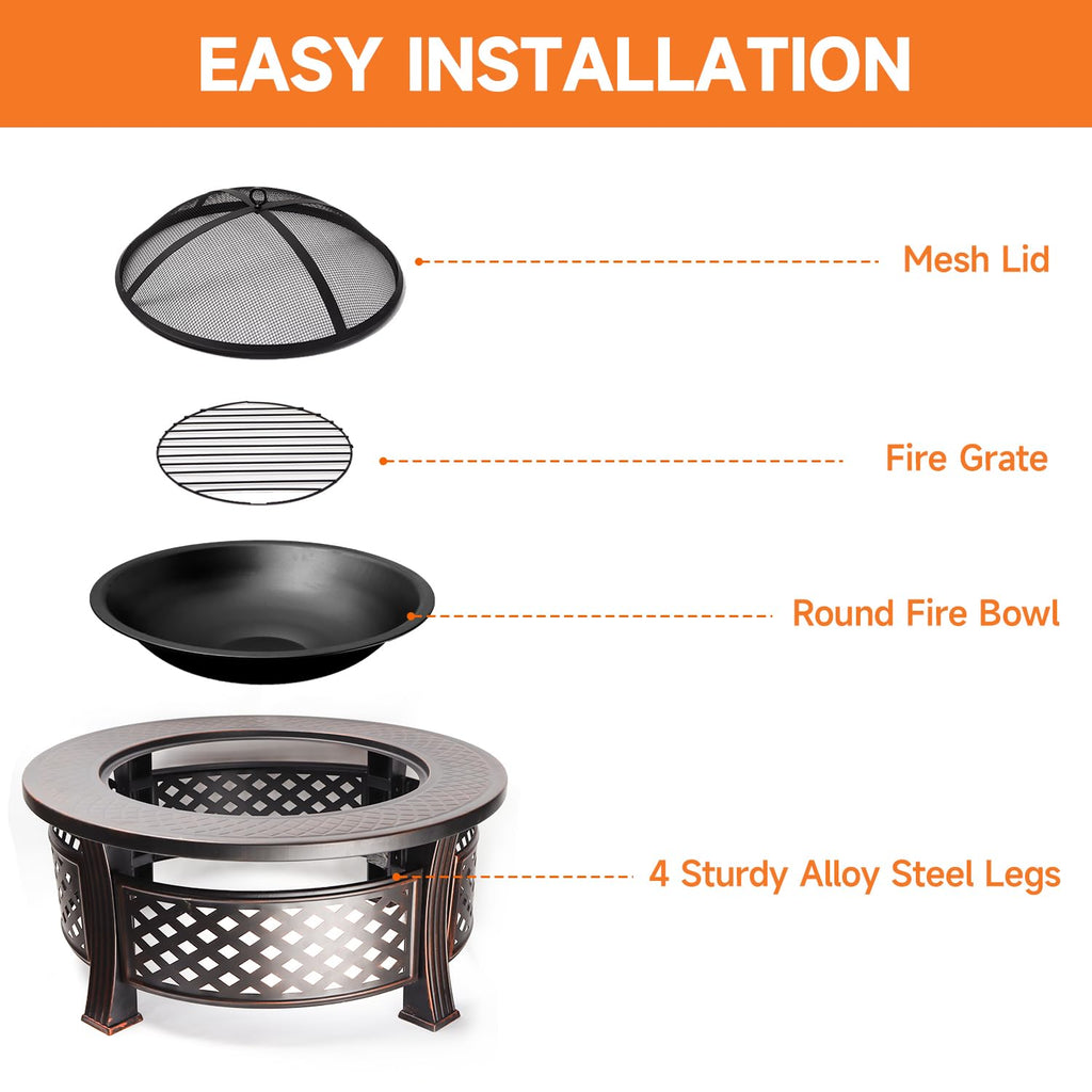 32-Inch Round Metal Fire Pit Table Set V2125