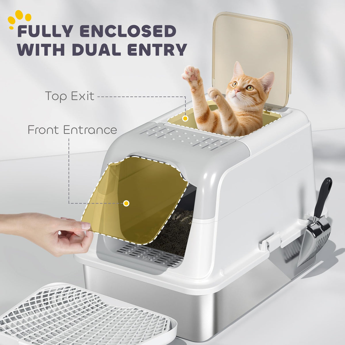 Extra Large Enclosed Stainless Steel Cat Litter Box Z55022