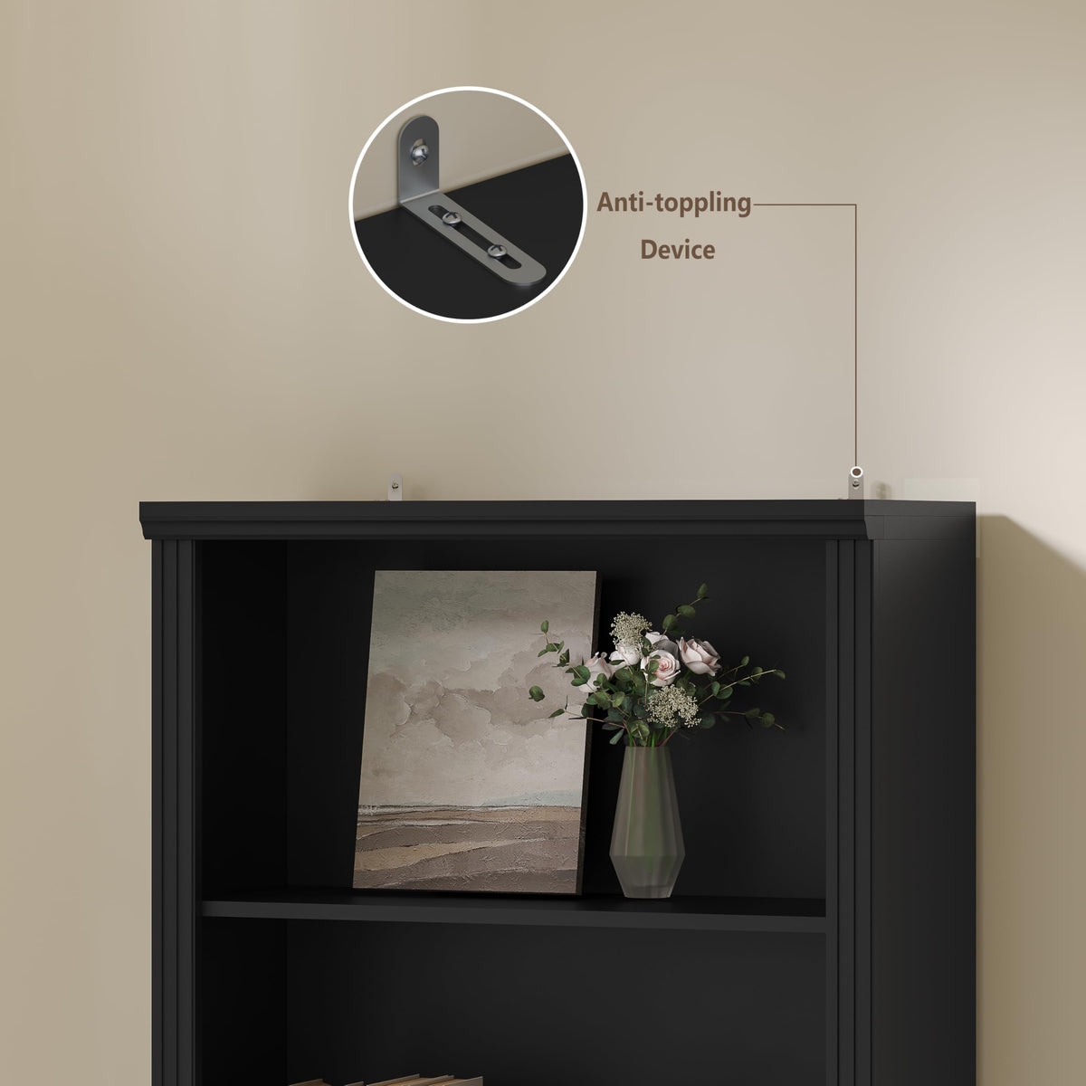 Black 75" Tall 6 Tier Adjustable Bookshelf D3625