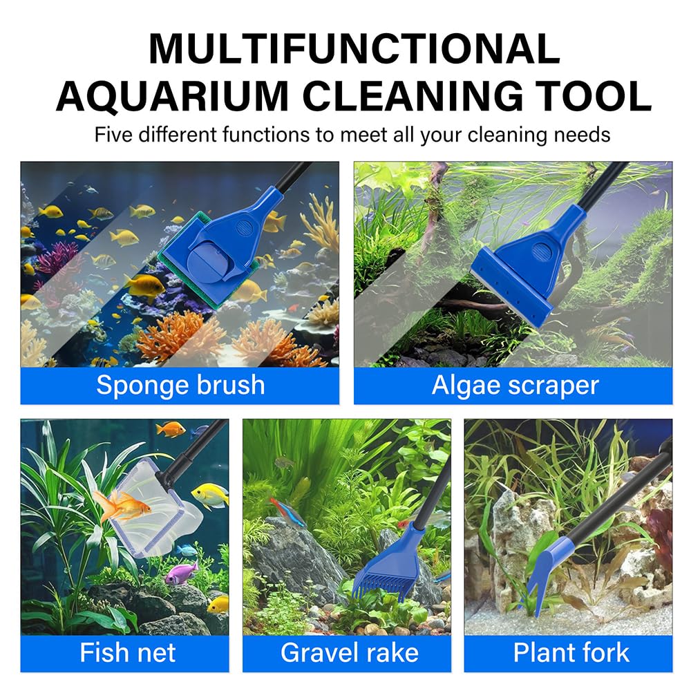 5 in 1 Fish Tank Cleaner Kit with 19 Inch Anti-Slip Handle Y259040