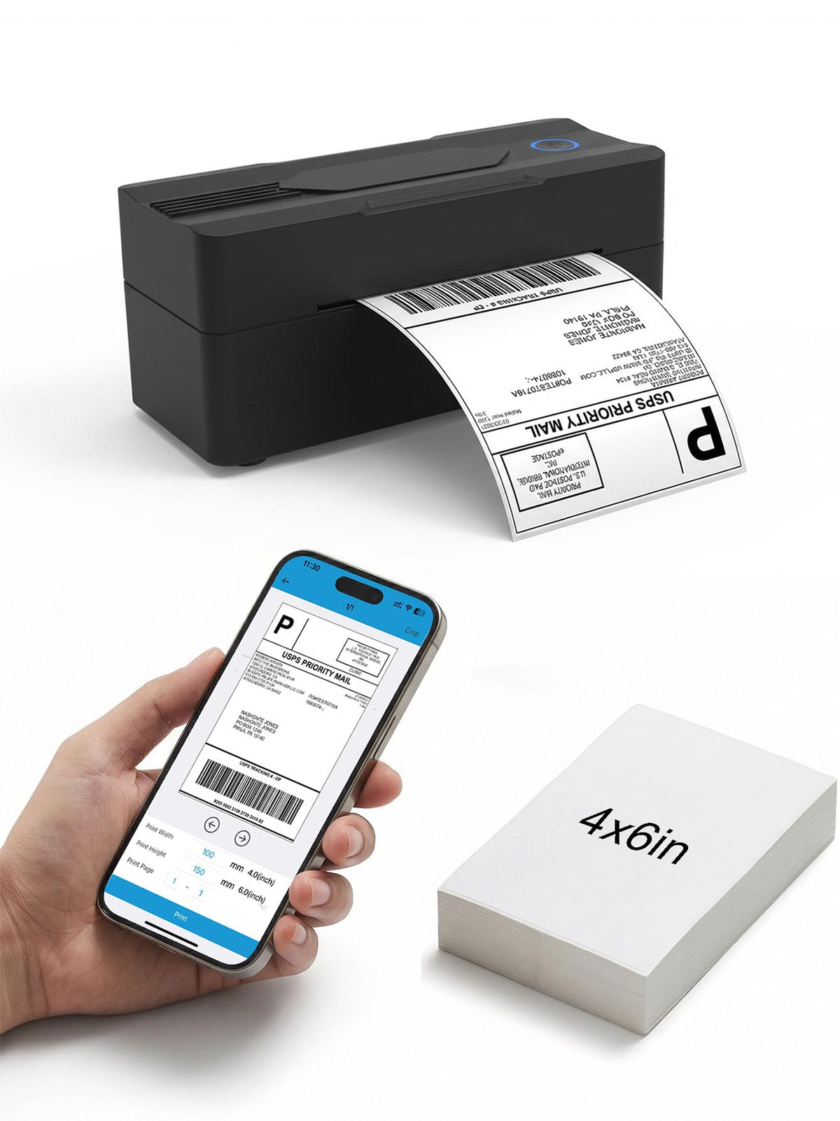 Bluetooth Thermal Shipping Label Printer 4x6 Black J533856