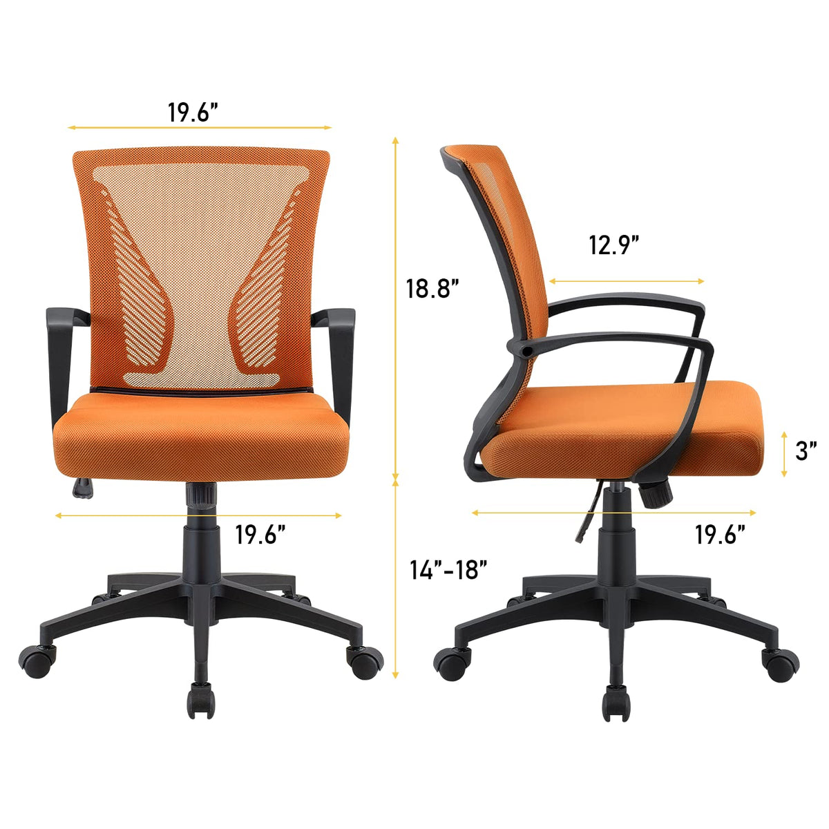 Orange Mid Back Mesh Ergonomic Office Chair with Armrest B15152