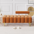 Velvet Upholstered Bench Ottoman with Adjustable Backrest A479602