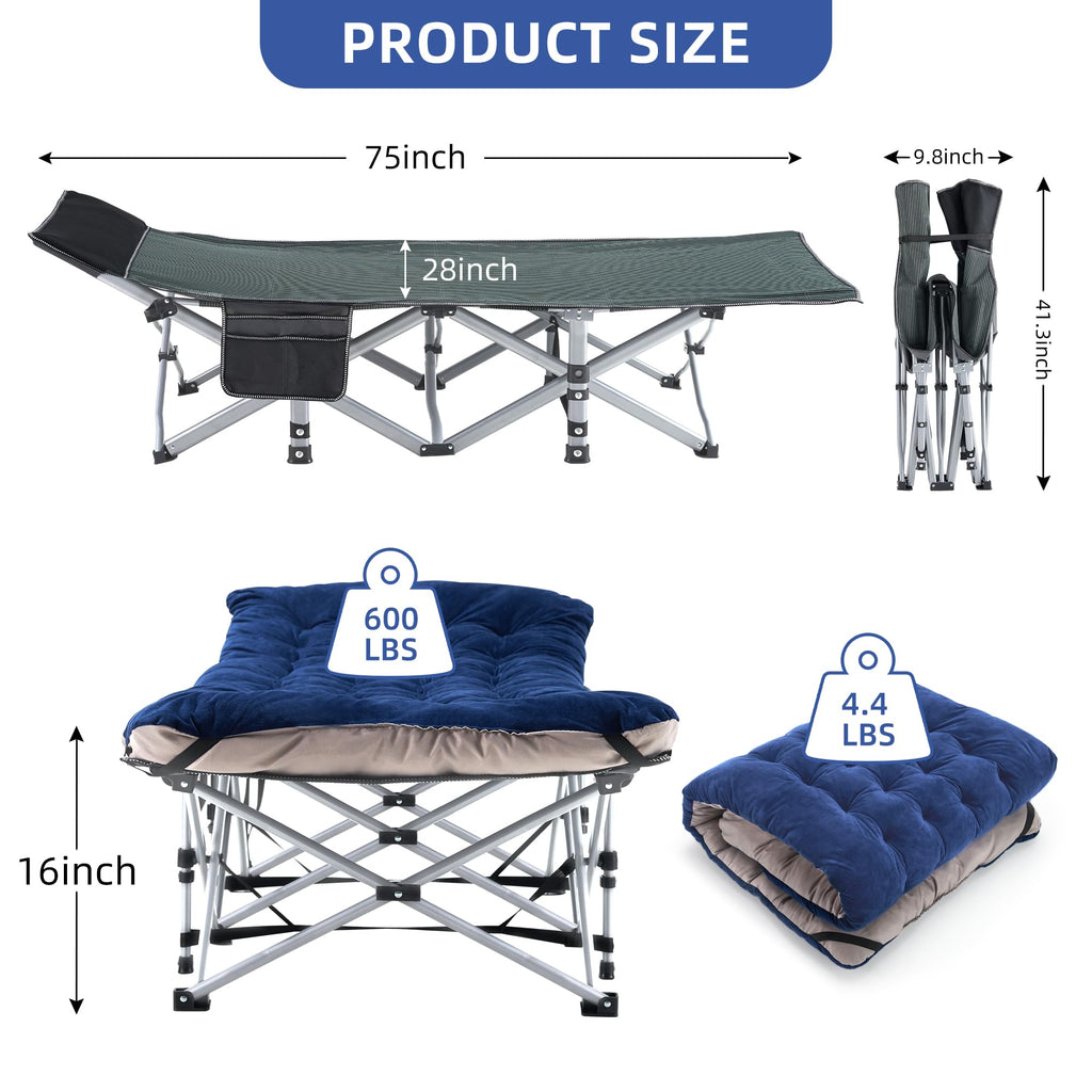 Blue Camping Cot with Cushion, Pillow and Carry Bag M339476