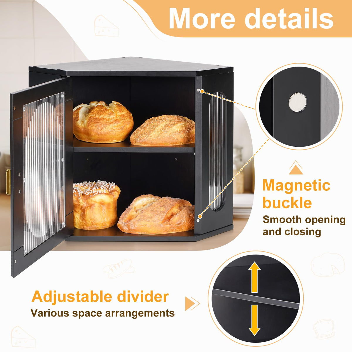 2 Layer Wooden Bread Box with Acrylic Window E424
