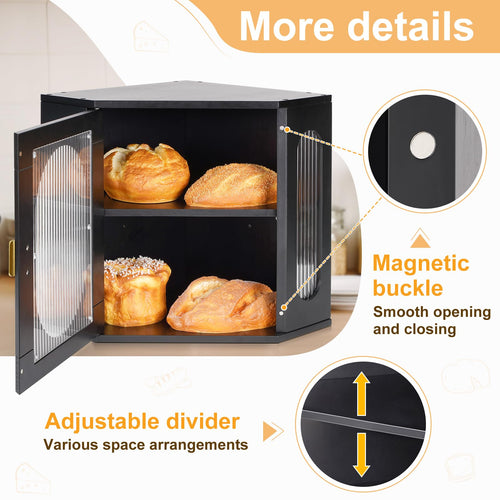 2 Layer Wooden Bread Box with Acrylic Window E424