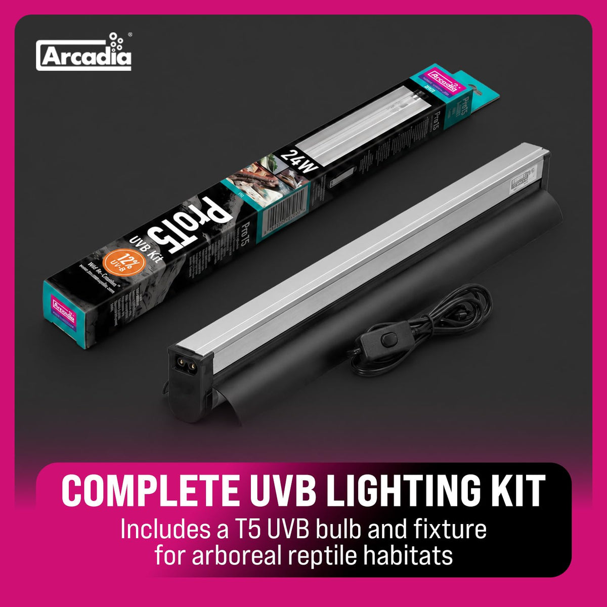 22.5" 24 Watts 12% UVB Desert Reptile Light Fixture Kit R763666