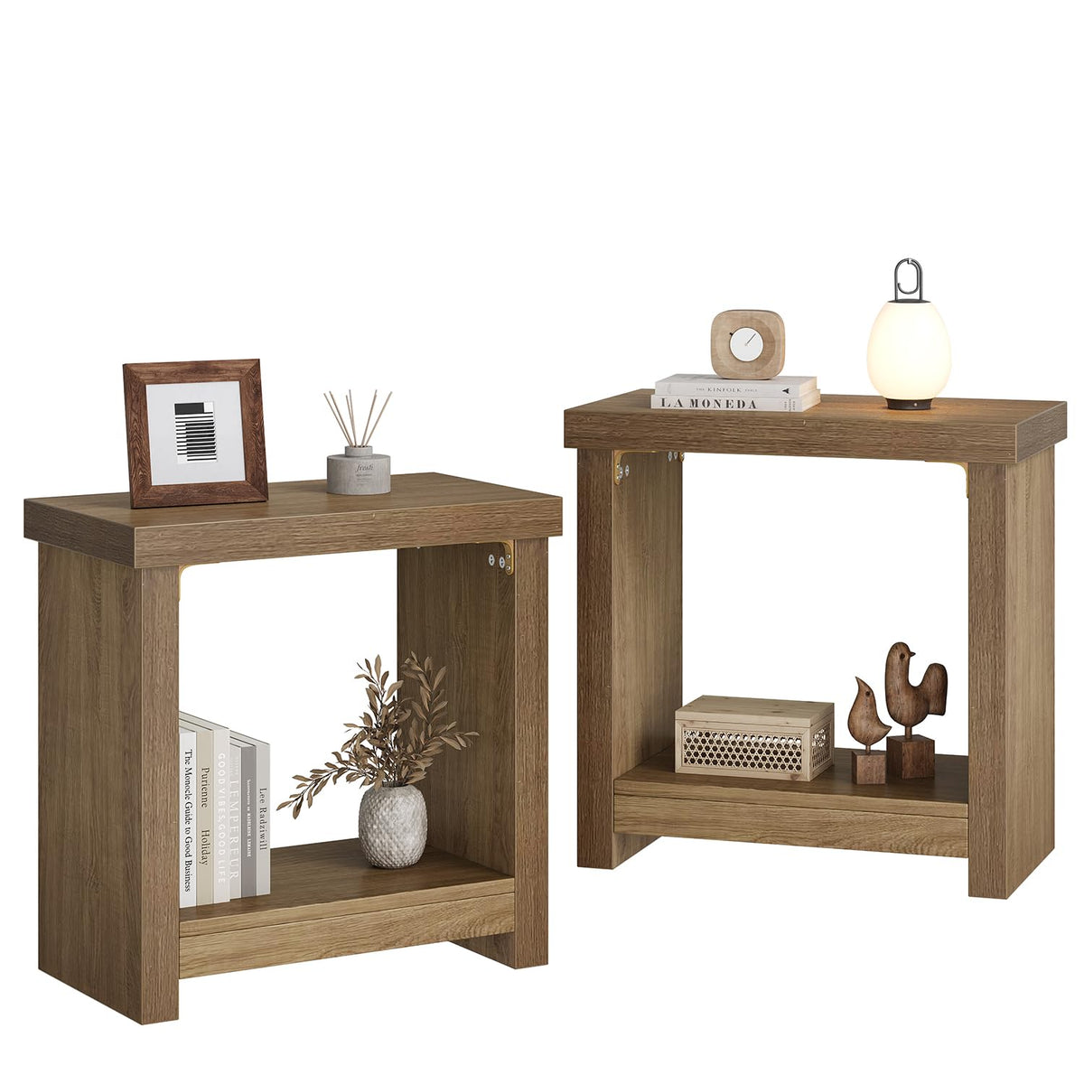 Brown Set of 2 End Tables with Storage Shelves C399756