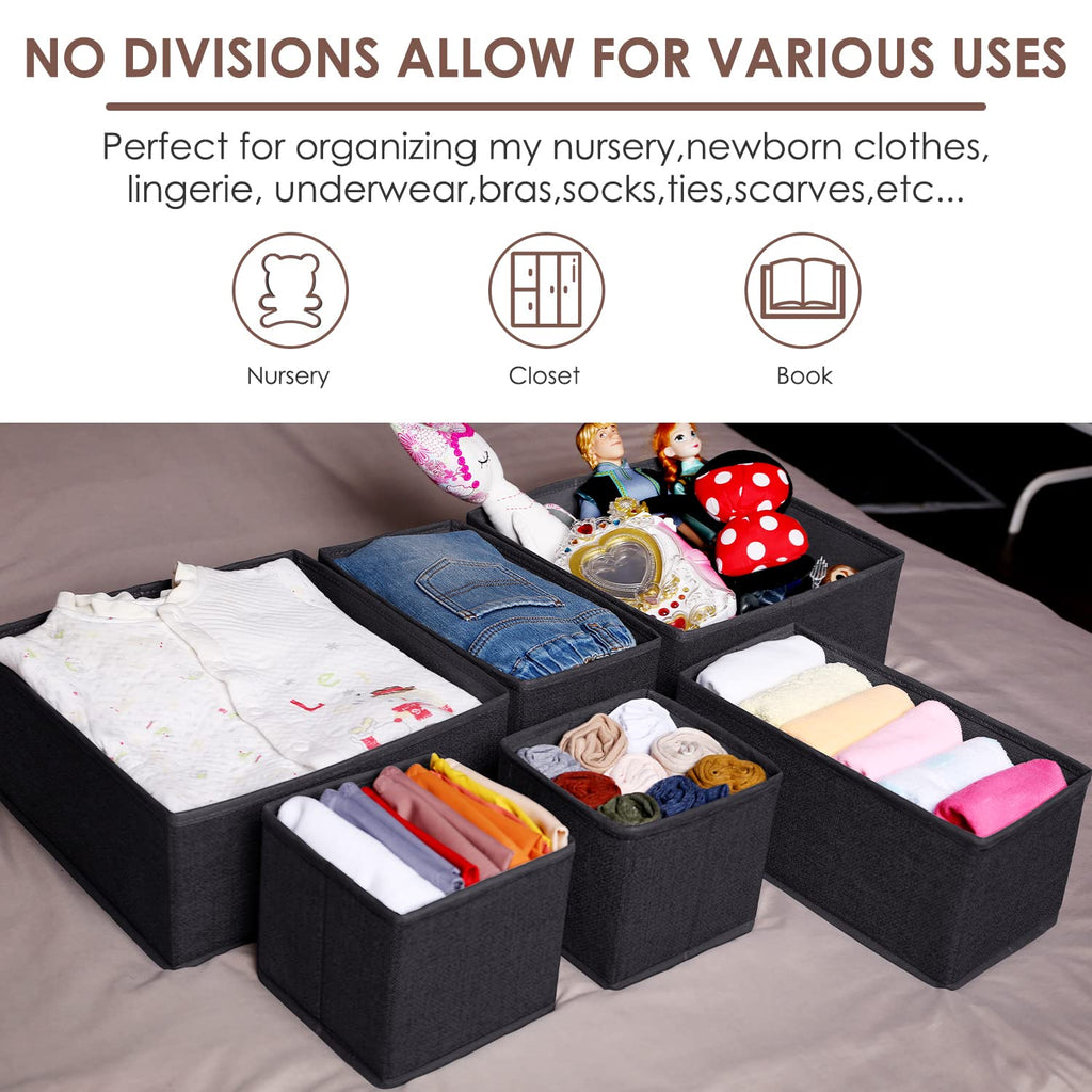 6 Pack Black Fabric Drawer Organizer H586