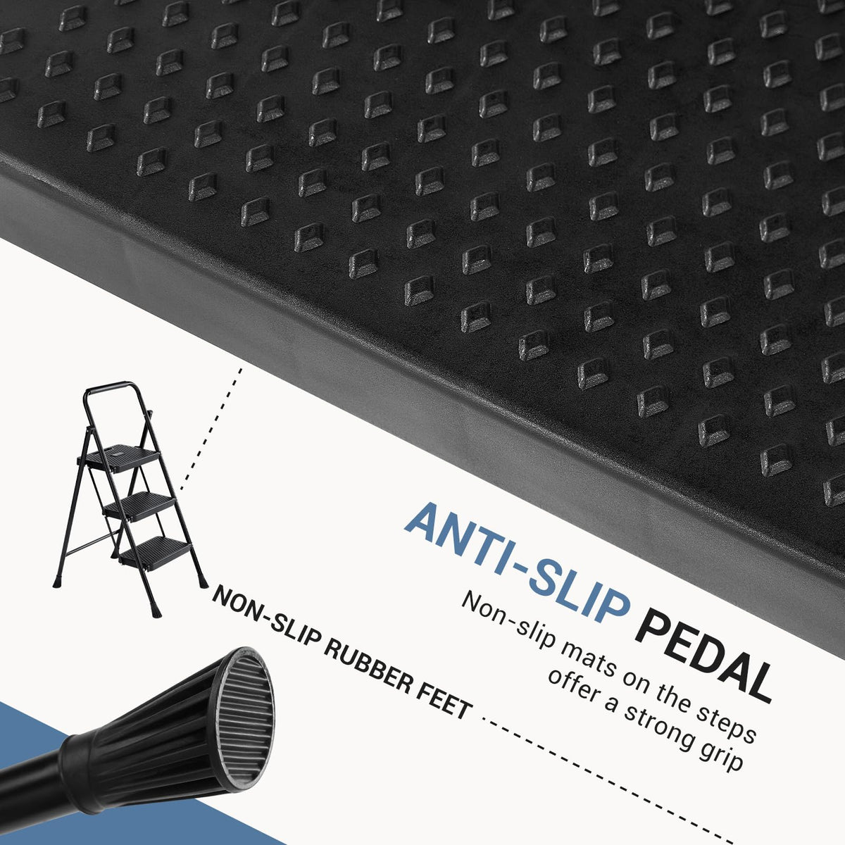 3 Step Ladder with Anti-Slip Pedal and Handrail, 500lbs, Black J9279