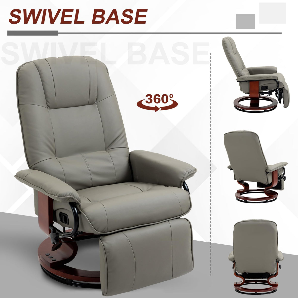 Gray PU Leather Swivel Recliner Chair O119