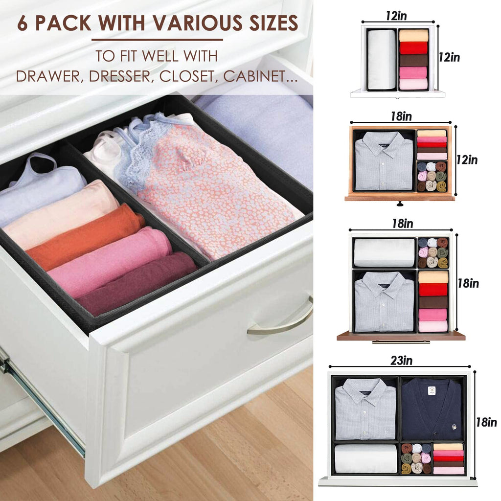 6 Pack Black Fabric Drawer Organizer H586