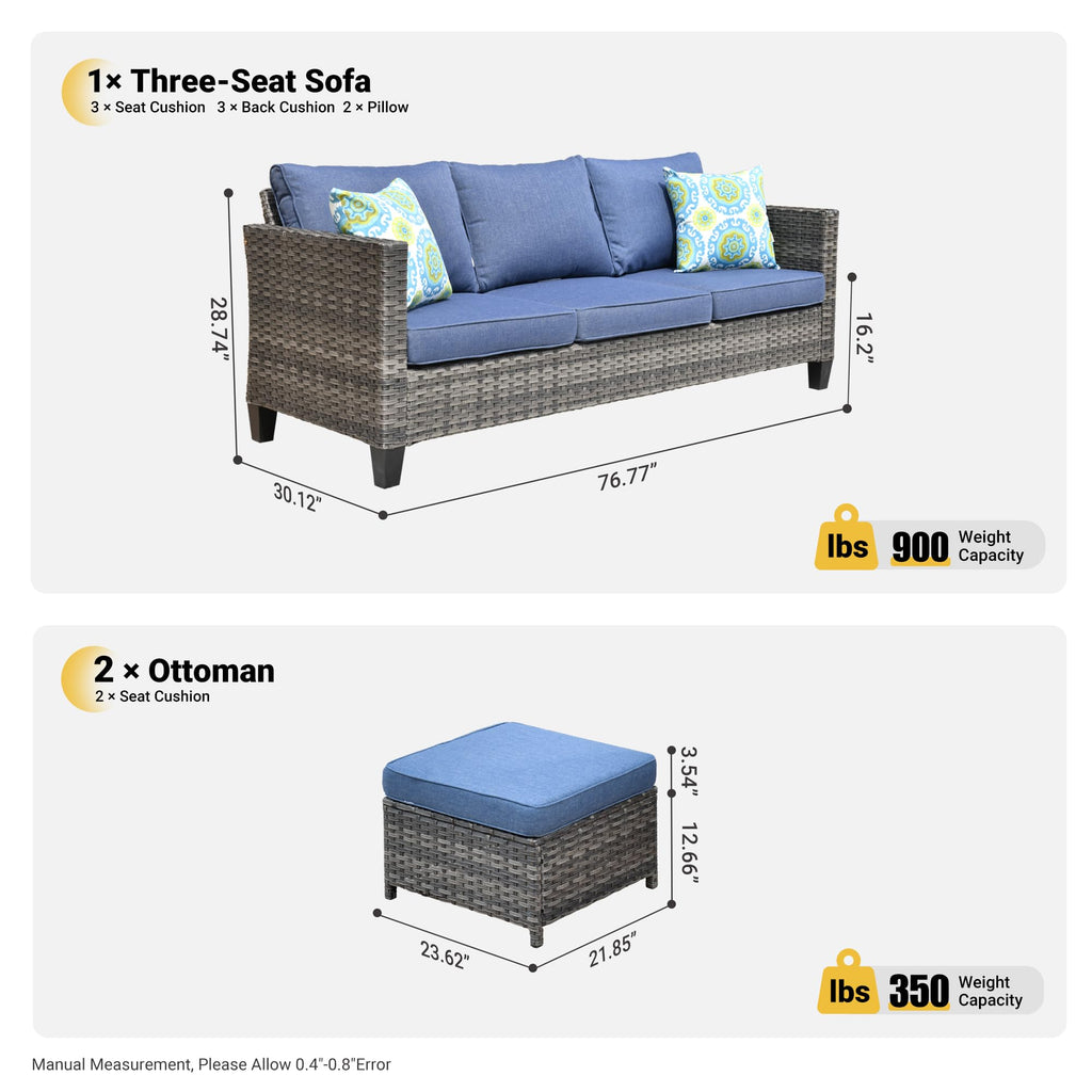 3 Pieces Wicker Rattan Patio Furniture Set with Ottomans H4080