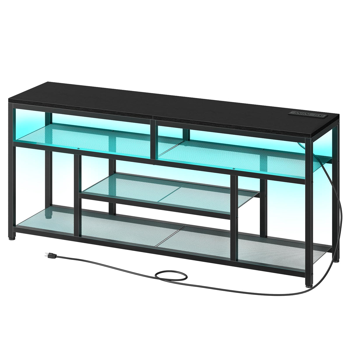 Black 4-Tier LED TV Stand with Charging Station K370