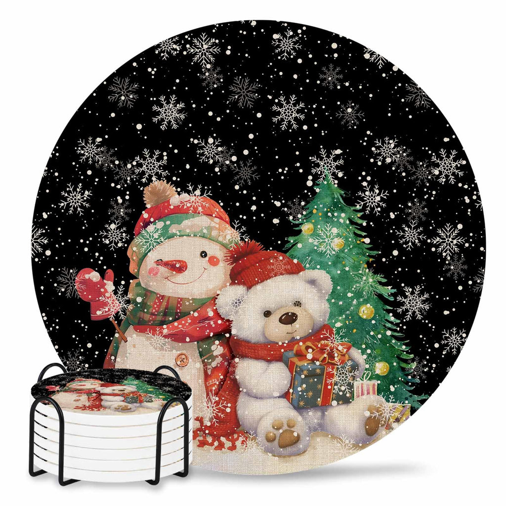 Black Retro Linen Ceramic Stone Coasters Set of 6 with Holder I6597