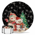 Black Retro Linen Ceramic Stone Coasters Set of 6 with Holder I6597